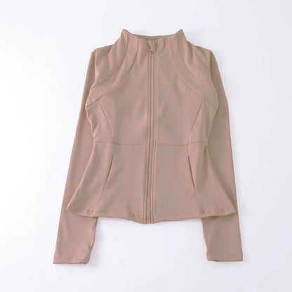 New Yoga Wear Ladies Coat round High Elastic Loose Exercise Yoga Fitness Long Sleeve Stand-Up Collar Yoga Tops