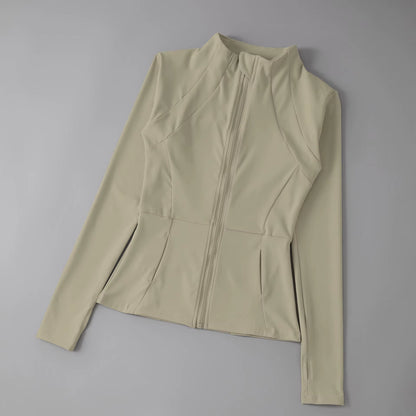 New Yoga Wear Ladies Coat round High Elastic Loose Exercise Yoga Fitness Long Sleeve Stand-Up Collar Yoga Tops