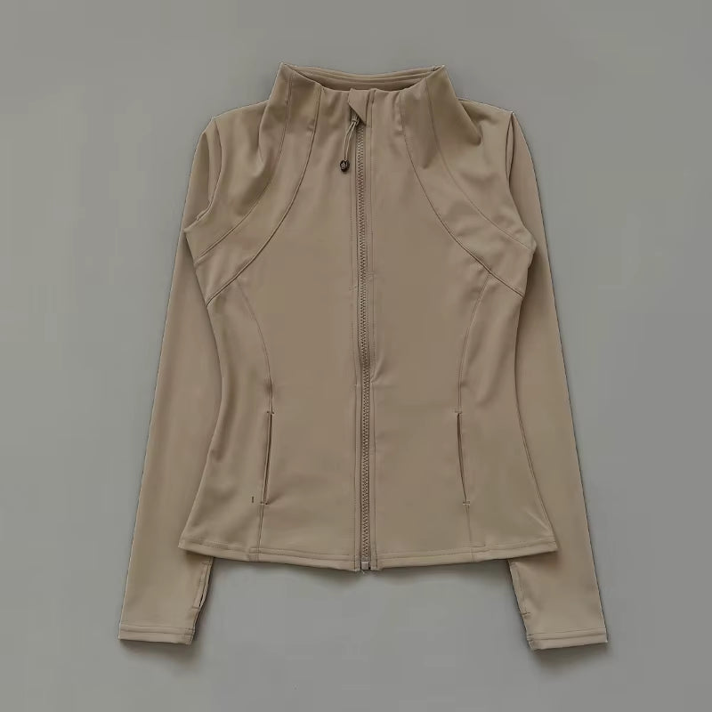 New Yoga Wear Ladies Coat round High Elastic Loose Exercise Yoga Fitness Long Sleeve Stand-Up Collar Yoga Tops