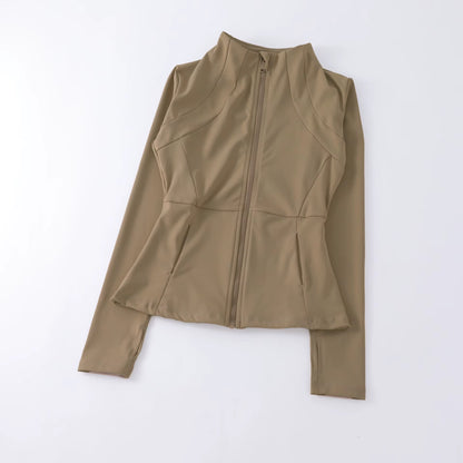 New Yoga Wear Ladies Coat round High Elastic Loose Exercise Yoga Fitness Long Sleeve Stand-Up Collar Yoga Tops